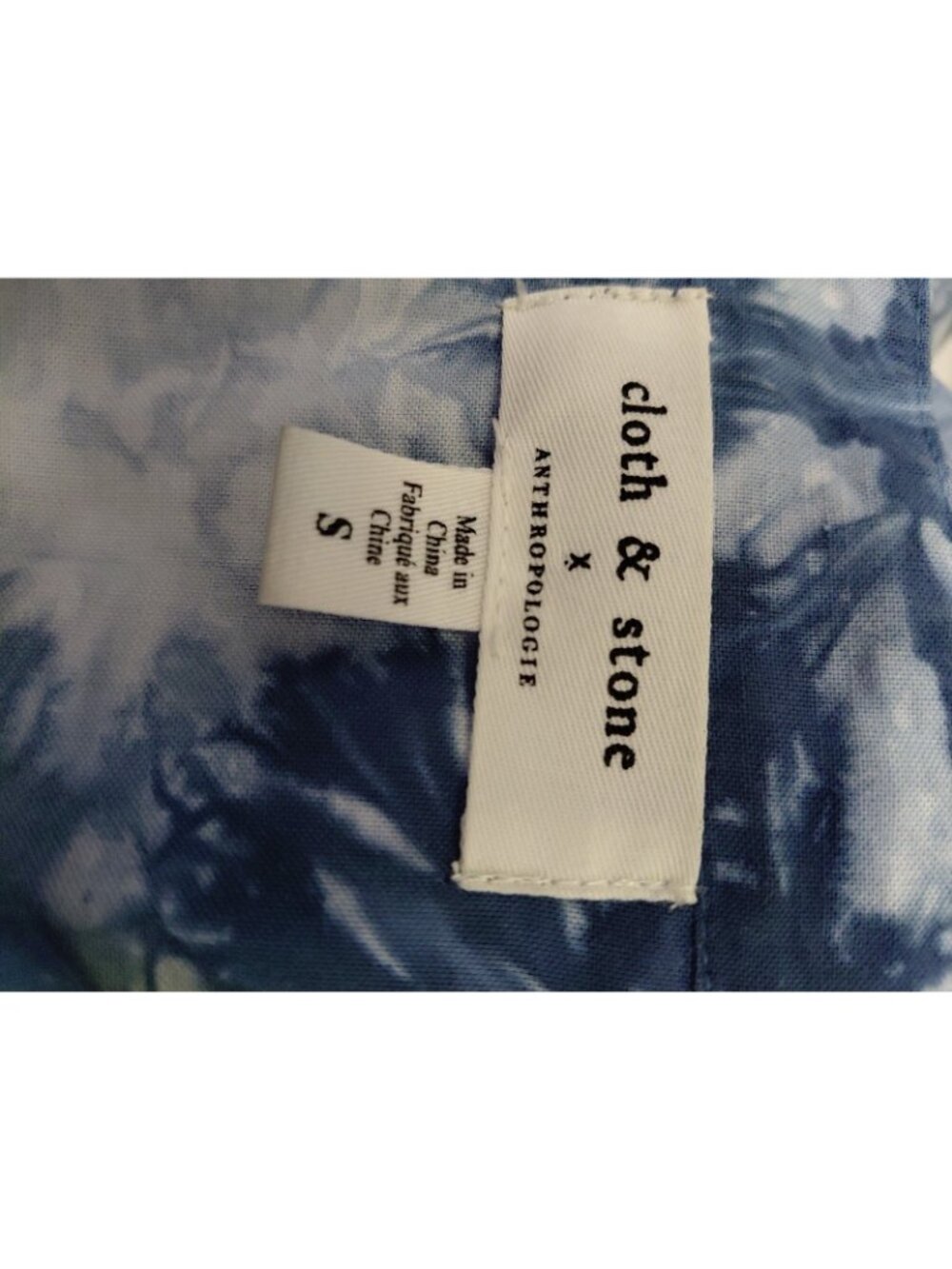 Cloth & Stone X Anthropologie Tye Dye Top Short Sleeve Tencel Small Blue White - Picture 7 of 7